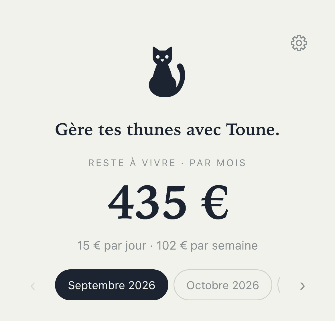 Le reste à vivre du mois, avec la navigation mois par mois